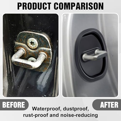 4pcs Car Door Latch Protective Cover, Silicone Car Door Lock Guard Cover Strike Protector, Universal Sound Dampening Pad Automotive Interior Exterior Accessories - Black, Thickened