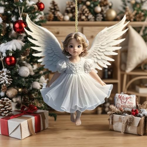 Charming Decorative Hanging Ornaments – Adorable Acrylic Flat Car Backpack Decoration Pendants with Cute White Angel Design, 2 Pieces for Home and Vehicle Accent
