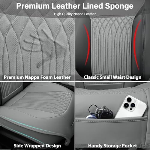 CAR PASS Car Seat Protector, 2 Pack Sideless Nappa Leather Seat Covers for Cars, All Season Waterproof Breathable Front Seats Cushion with Storage Pocket Universal Fit Vehicle Car SUV Truck, All Gray - color: Gray