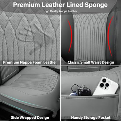 CAR PASS Car Seat Protector, 2 Pack Sideless Nappa Leather Seat Covers for Cars, All Season Waterproof Breathable Front Seats Cushion with Storage Pocket Universal Fit Vehicle Car SUV Truck, All Gray - color: Gray