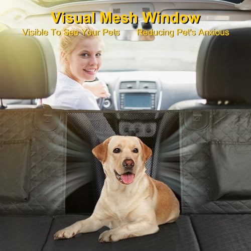 Vailge 6 in 1 Car Seat Cover for Back Seat, 60/40 Split, 100% Waterproof with Mesh Window, Scratch Prevent Anti-slip Dog Hammock, Standard - color: Black With Split Front Cover, size: Standard