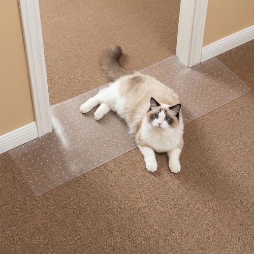 Carpet Protector for Cats & Dogs, 3.6 Ft Clear PVC Doorway Mat, Heavy Duty Anti Scratch Threshold Protector, Non-Slip Pet Damage Guard
