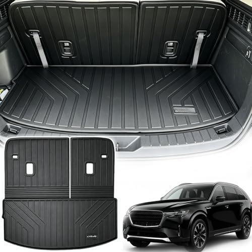 All Weather Cargo Mat with Backrest Protection for 2026 2025 2024 Mazda CX90（Only Fit 7&8 Seats） TPE Rubber Liners Odorless Anti-Slip Car Cargo Liners - Trunk Mat Covering the backrest for CX-90 - size: 24-26丨CX-90 7&8seat