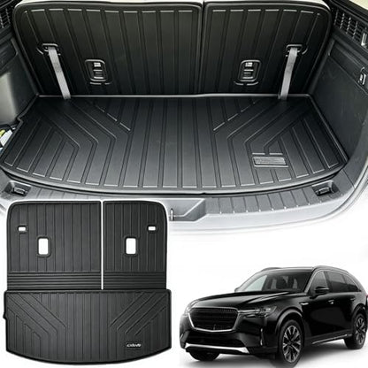 All Weather Cargo Mat with Backrest Protection for 2026 2025 2024 Mazda CX90（Only Fit 7&8 Seats） TPE Rubber Liners Odorless Anti-Slip Car Cargo Liners - Trunk Mat Covering the backrest for CX-90 - size: 24-26丨CX-90 7&8seat