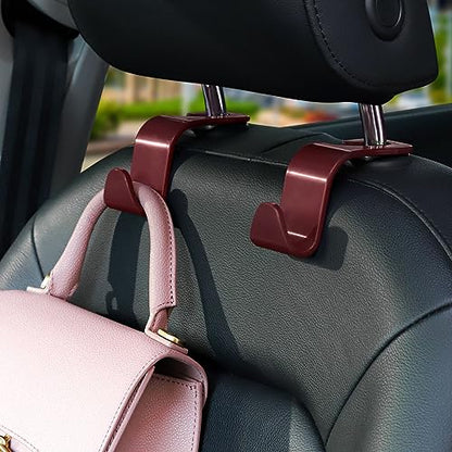 Soleebee 4 Pack Car Headrest Hooks - Universal Auto Hooks, Back Seat Hangers, Storage Organizer (Brown) - color: Brown