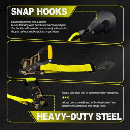 2'' x 114'' Heavy Duty Adjustable Car Tie Down Straps with Snap Hook for Trailers, 10,000 lbs Break Strength, Axle Tire Ratchet Straps with Snap Hooks for Hauling UTV, SUV, Truck, Any Cars - Yellow - color: Yellow