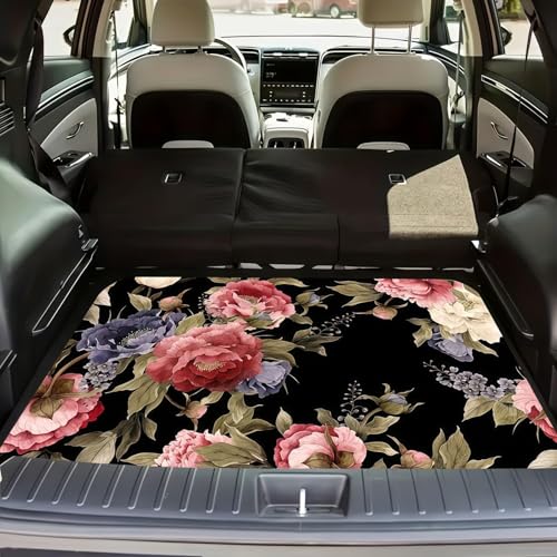 Universal Car Trunk Mat 29" x 39", Pink Retro Peony All Weather Trunk Protection Cargo Liner, Durable Cargo Mat Rear Trunk Liner, Stylish Vehicle Interior Accessories Suitable for Most Car Models - color: Pink Retro Peony