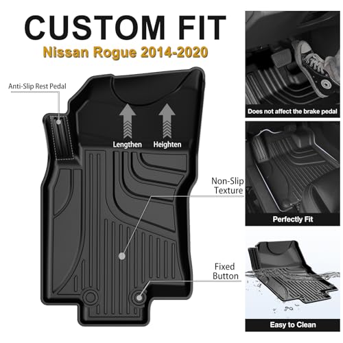 AOMSAZTO Car Floor Mats Custom Fit for 2020 2019 2018 2017 2016 2015 2014 Nissan Rogue(Not for Rogue Sport),All-Weather Floor Mat Liners Front & Rear Row Full Set Liner Non-Slip TPE Odourless, Black - style: 10)14-20 Rogue Floor Mats
