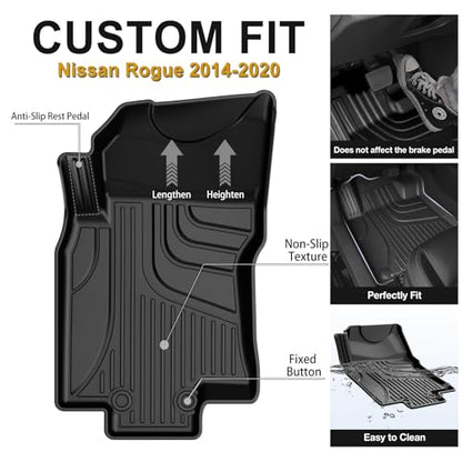 AOMSAZTO Car Floor Mats Custom Fit for 2020 2019 2018 2017 2016 2015 2014 Nissan Rogue(Not for Rogue Sport),All-Weather Floor Mat Liners Front & Rear Row Full Set Liner Non-Slip TPE Odourless, Black - style: 10)14-20 Rogue Floor Mats