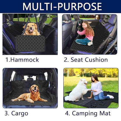 Dog Car Seat Cover, Universal Fit, Waterproof, Breathable, Machine Washable, Pet Hammock with Storage Pocket, Black (Black, Large(59" W)) - color: Black with Mesh, size: Large 59" W