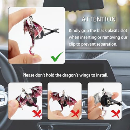 ORIESSE Bling Wyvern Car Air Freshener Vent Clips,2pcs Alloy Purple Enamel Dragon Vent Clips Car Accessories,Refillable Car Diffuser with Felt Mads,Coffee Fragrance Tablets
