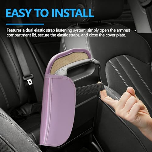 Bling Leather Car Center Console Cover, 12.2"×7.48" Crystal Rhinestone Automotive Arm Rest Cover with Side Pockets, Universal Vehicle Armrest Protector, Interior Car Accessories (Pink Leather) - color: Pink Leather