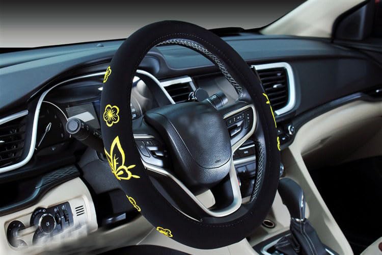Mayco Bell Automotive Women Embroidery Cute Car Steering Wheel Cover (Yellow Butterfly New) - color: Yellow Butterfly