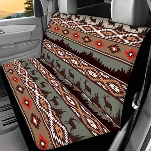 WELLFLYHOM Native Deer Car Seat Covers Rear Bench Seat Cover Aztec Tribal Car Accessories Universal Rear Seats Protective Cover for Trucks SUV - color: Aztec Native Deer