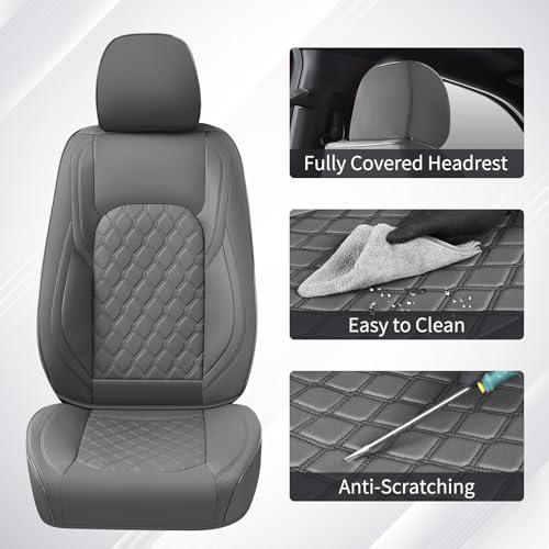 Huidasource for Silverado Seat Covers, Chevy Silverado Seat Covers Leather, GMC Sierra Pickup 1500 2007-2013&2019-2025, 2500HD 3500HD 2020-2025 Crew Double Extended Cab (Full Set/Gray) - color: Gray, size: Full Set 2007-2013&2019-2025 (Flat Bench)