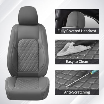 Huidasource for Silverado Seat Covers, Chevy Silverado Seat Covers Leather, GMC Sierra Pickup 1500 2007-2013&2019-2025, 2500HD 3500HD 2020-2025 Crew Double Extended Cab (Full Set/Gray) - color: Gray, size: Full Set 2007-2013&2019-2025 (Flat Bench)