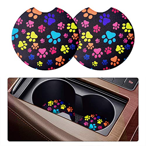 2 Pack Car Coasters for Drinks Absorbent - 2.75 Inch Cute Car Cup Holder Coasters for Women, Removable Cup Holder Coaster for Your Car, Car Interior Accessories for Women & Girls (Cat's Footprints) - color: Cat's Footprints