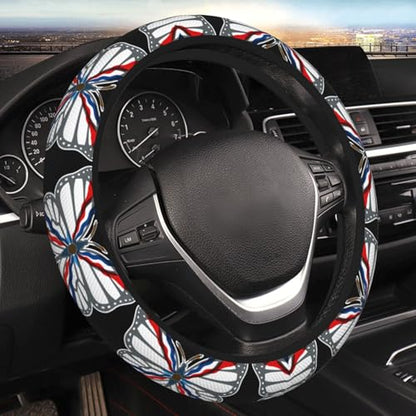Butterfly Assyrian Flag Breathable Neoprene Steering Wheel Cover - Anti-Slip Floral Design Universal Fit for Cars/Trucks/Suvs (14.5"-15" Inch) - color: Butterfly Assyrian Flag