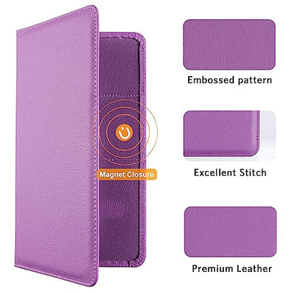 CoBak Car Registration and Insurance Holder - Vehicle Glove Box Car Organizer,Auto Truck Comparment Accessories Case with Magnetic Closure for Essential Document,Driver License,Cards - color: L-Pebbled Purple