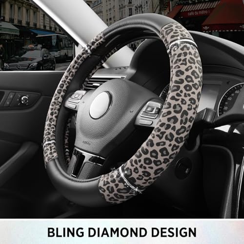 Road Comfort Leather Steering Wheel Cover – Premium Anti-Slip Car Steering Wheel Grip Cover – Universal Fit for 14.5”–15” Cars, Trucks & SUVs - Leopard Pattern - color: Leopard
