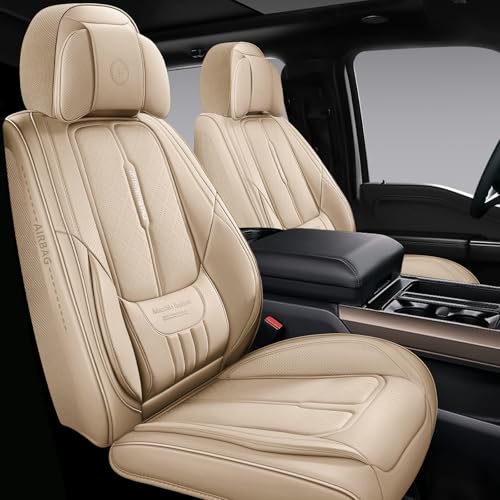 NS YOLO Full Coverage Leather Car Seat Covers for Cars,SUVs and Pick-up Trucks,Car Seat Protector,Automotive Seat Covers,Car Seat Cushion,Beige Seat Cover,Front Seat Cover for 2 Seats - color: Beige, size: Front Pair