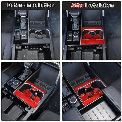 Car Front Seat Central Armrest Cup Holder Cup Panel Trim Sticker Compatible with Toyota Tundra/Sequoia 2022-2024 Real Carbon Fiber Center Console Cup Holder Decorative Frame Protect Cover Accessories - size: Central Control Cup Holder Panel Trim