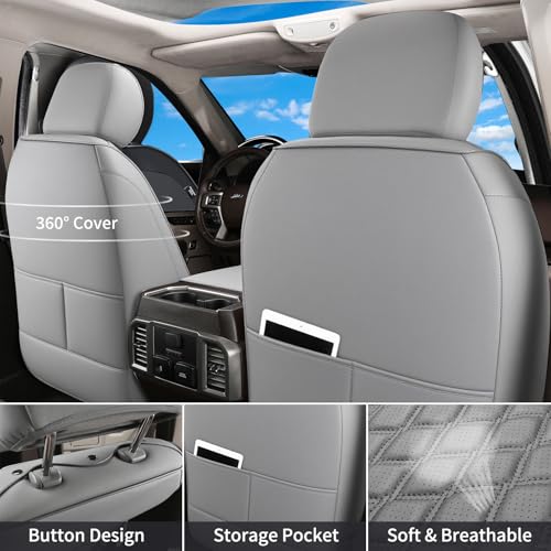 Huidasource Tacoma Front&Back Seat Covers, Gray Leather Car Seat Cushion Cover Accessories Fit for 2016-2023 Double & Crew Cab Toyota Tacoma SR SR5 Limited TRD Sport/Pro/Off Road(Full Set/Gray)