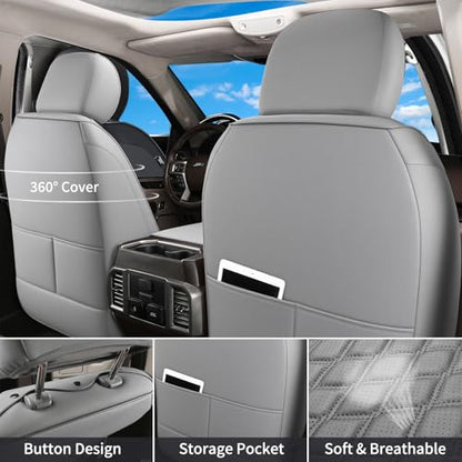 Huidasource Tacoma Front&Back Seat Covers, Gray Leather Car Seat Cushion Cover Accessories Fit for 2016-2023 Double & Crew Cab Toyota Tacoma SR SR5 Limited TRD Sport/Pro/Off Road(Full Set/Gray)