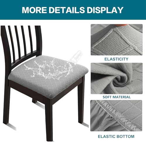 KRFOONN Waterproof Seat Covers for Dining Room Chairs Set of 4 with Dining Bench Cover Jacquard Washable Chair Covers Removable Kitchen Chair Cushion Slipcovers for Dining Room, Light Grey - color: Light Grey
