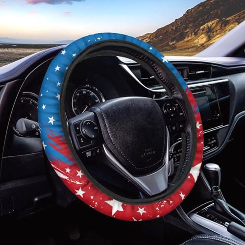 AFPANQZ 4th of July Steering Wheel Cover for Cars Universal Fit 14 to 15 inch, American Pattern Car SUV Sedans Accessories Steering Wheel Protection Sweat Absorption - color: American Pattern