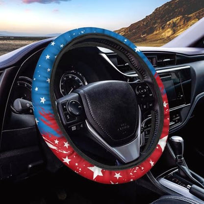 AFPANQZ 4th of July Steering Wheel Cover for Cars Universal Fit 14 to 15 inch, American Pattern Car SUV Sedans Accessories Steering Wheel Protection Sweat Absorption - color: American Pattern