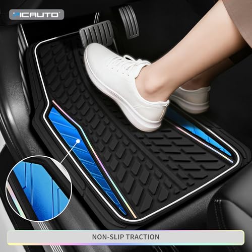 PIC AUTO Car Floor Mats, Blue Aluminum-Molded with Full-Circle Iridescent Inlay Strip Car Mats, Universal-Fit Rubber Mats for Cars, Trucks & SUVs, All-Weather, Non-Slip, Easy-to-Clean Interior Mats - color: Blue