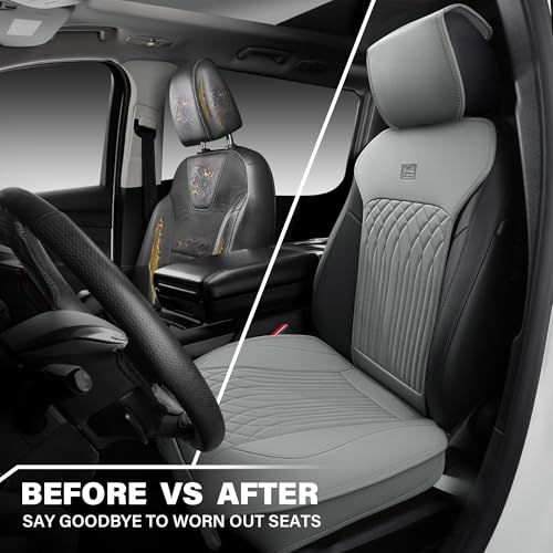 CAR PASS Car Seat Protector, 2 Pack Sideless Nappa Leather Seat Covers for Cars, All Season Waterproof Breathable Front Seats Cushion with Storage Pocket Universal Fit Vehicle Car SUV Truck, All Gray - color: Gray