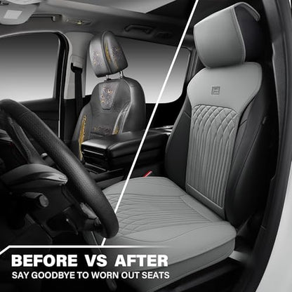 CAR PASS Car Seat Protector, 2 Pack Sideless Nappa Leather Seat Covers for Cars, All Season Waterproof Breathable Front Seats Cushion with Storage Pocket Universal Fit Vehicle Car SUV Truck, All Gray - color: Gray