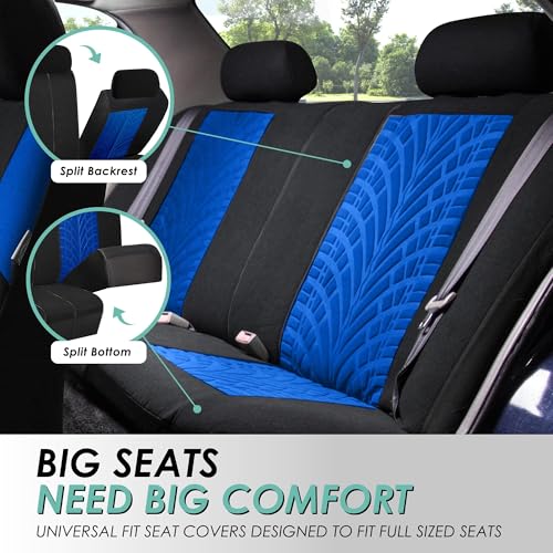 FH Group Travel Master Car Seat Covers Full Set with Carpet Floor Mats – Universal Fit for Cars Trucks and SUVs (Blue/Black)