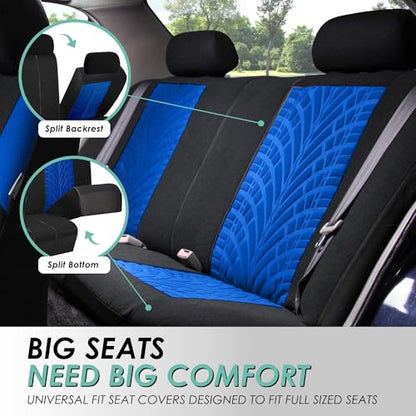 FH Group Travel Master Car Seat Covers Full Set with Carpet Floor Mats – Universal Fit for Cars Trucks and SUVs (Blue/Black)