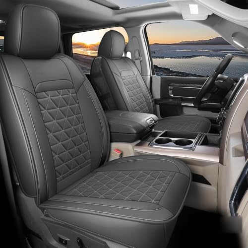 Coverado Dodge Ram Seat Cover Full Set, Waterproof Ram 1500 Seat Cover Compatible with 2002-2026 Dodge RAM 1500 2500 3500 Crew Quad Cab with Curved Bench, Dark Gray - color: Dark gray (curved back), size: FullSet (Curved Back)