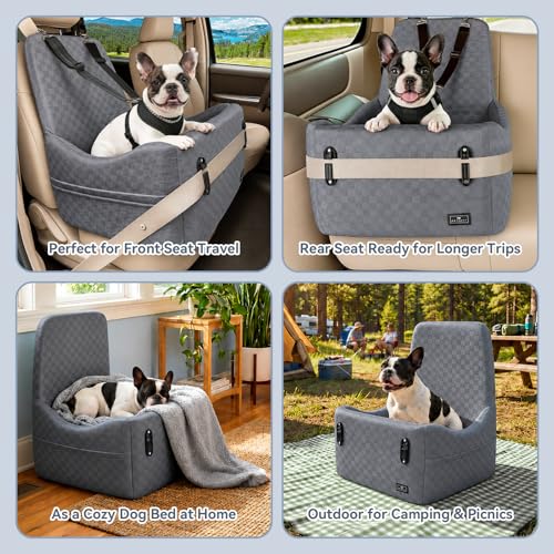 PETSFIT Dog Car Seat for Small/Medium Dogs Up to 35 lbs – Patented Safety System, 5" Memory Foam Pet Booster Car Seat, Fully Detachable and Washable Dog Carseat with 2 Storage Pockets (Grey) - color: Grey
