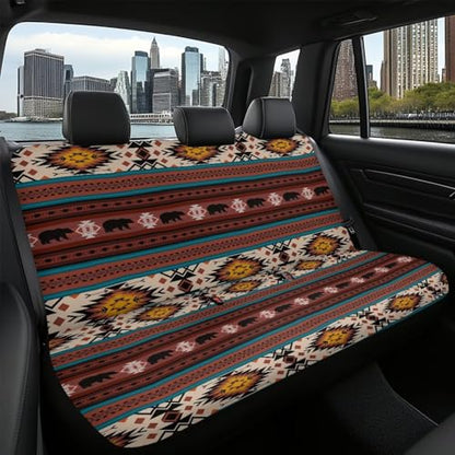 WELLFLYHOM Western Aztec Bear Rear Bench Seat Cover for Cars Truck SUV Universal Car Seat Covers Brown Car Accessories Split Back Seat Backrest Protector Set of 2 - color: Western Aztec Bear