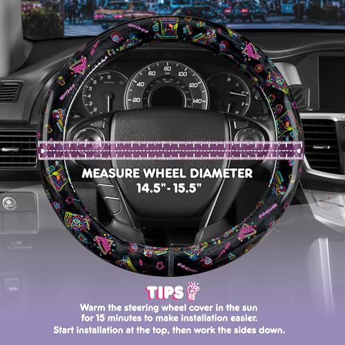 Hello Kitty Steering Wheel Cover, Official Sanrio Car Steering Wheel Cover with Universal Size 14.5-15, Cute Black Hello Kitty Car Accessories for Women (Hello Kitty Kawaii Arcade) - style: Hello Kitty Kawaii Arcade