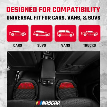NASCAR Elite Car Floor Mats – 4-Piece Set | Heavy Duty All-Weather Rubber | Universal Trim-to-Fit for Cars, Trucks, & SUVs | Traps Dirt, Snow & Water | Red & Black Floor Mats