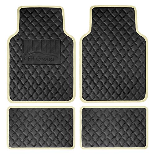 FH Group Floor Mats - Faux Leather Floor Mats for Cars, Universal Fit Automotive Floor Mats, All Purpose Car Floor Mats, PU Leather Protector Mat for Most Sedan, SUV, Truck Floor Mats Beige
