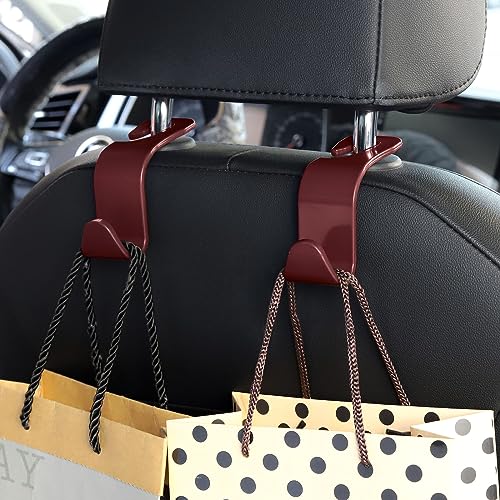 Soleebee 4 Pack Car Headrest Hooks - Universal Auto Hooks, Back Seat Hangers, Storage Organizer (Brown) - color: Brown