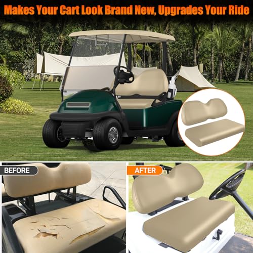 Golf Cart Front Seat Covers Staple On Replacement for Club Car Precedent 2004+ Golf Cart Seat Beige Micro Fiber Leather Seat Cover - color: Beige, size: Club Car Precedent 2004+