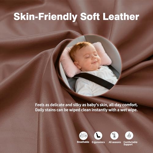 2PCS Leather Memory Foam Car Headrest Pillow Ergonomic Neck Pillow, Universal for Tesla Model Y/3/X/S BMW X3 X5 Lexus TX350 NX350 350h RX350 Volvo XC60 XC90 for Neck Pain Relief(Brown)