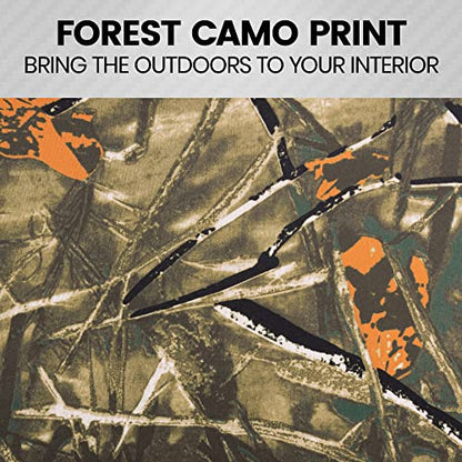 BDK Hunter Camo Car Seat Covers Full Set with Camo Steering Wheel Cover and Seat Belt Cover Pad – Forest Camouflage Pattern, Automotive Front Seat & Bench Back Seat Cover for Cars Trucks SUV - color: Hunter Camo