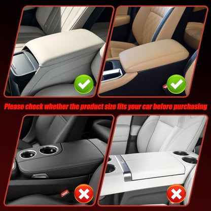Car Center Console Cover with Side Storage Pockets, Patchwork Leather Armrest Pad with Carbon Fiber Texture, Non-Slip Auto Armrest Cushion Protector for Most Cars, Vehicles, SUVs (Blue)