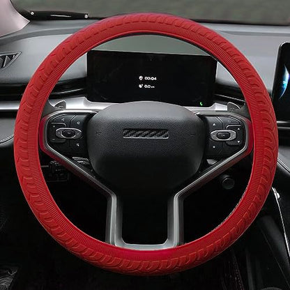 Universal Steering Wheel Cover：13.5 to 15 Inches Stretchable Silicone Anti Skid Steering Wheel Protector Fit for Most Car Models Including Round D Shape or Special Shape (Red) - color: Red