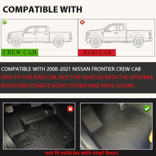 G-PLUS TPE Cargo Liners,Compatible with 2008-2021 Nissan Frontier Crew Cab,All Weather Full Cover Protection Floor Liner Interior Accessories Front & 2nd Row 3PCS - size: Fit Nissan Feontier 2008-2021 | Crew Cab | 3PCS