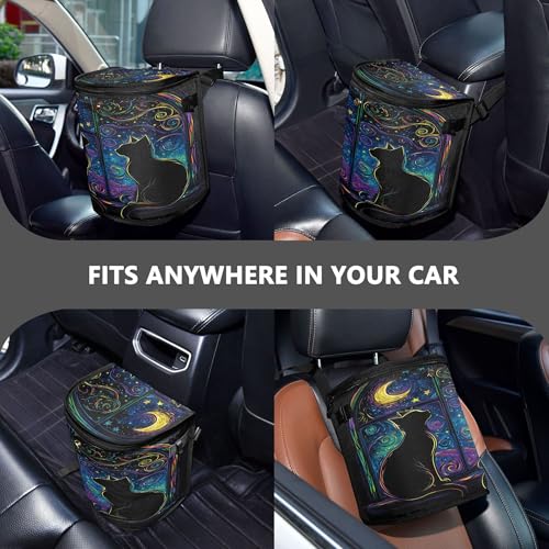 MNSRUU Car Trash Can with Lid, Two Black Cats in A Window Car Trash Bag Hanging Organizers and Storage for Front Back Seat, Leak-Proof Trash Bin - color: Cat A12617